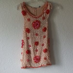 Asos Cream Sheath Dress with Red Floral Scoop Neck